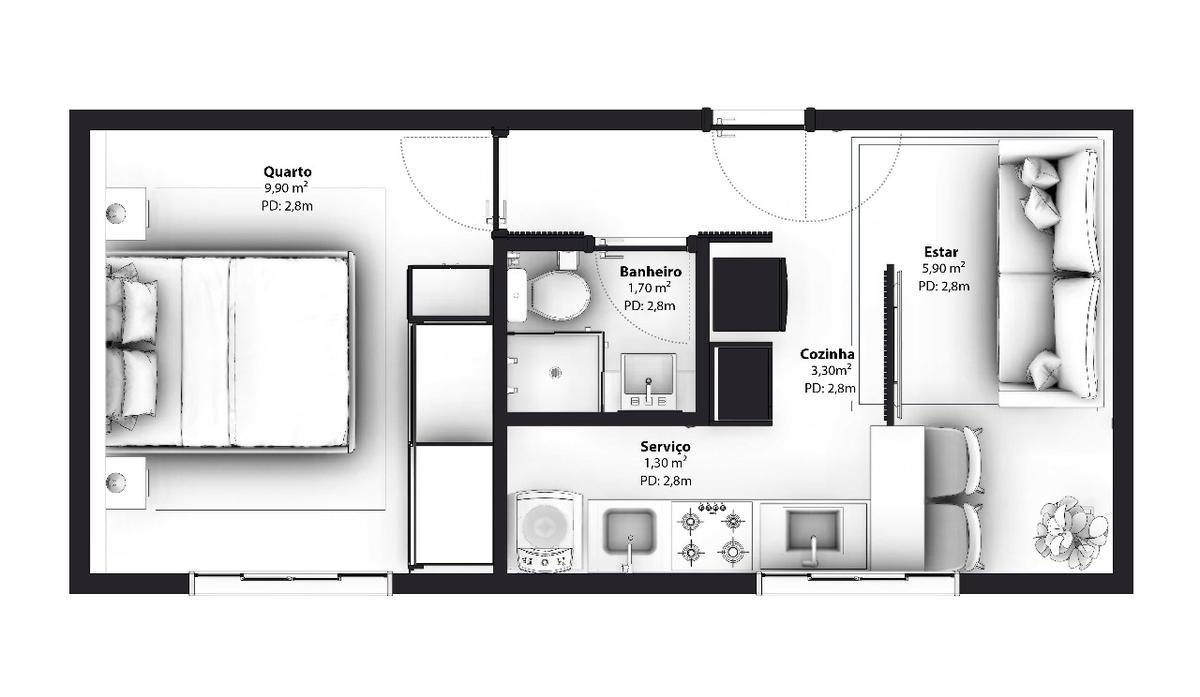 Apartamento, Pedro II, 1 Quarto, 1 Vaga