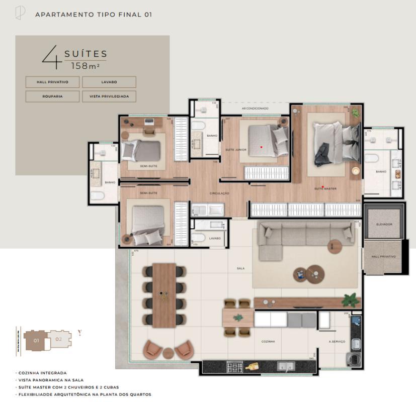 Apartamento, Ouro Preto, 4 Quartos, 3 Vagas, 4 Suítes