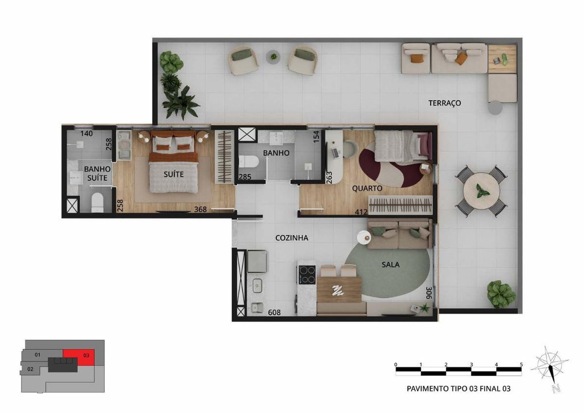 Apartamento, Funcionários, 1 Quarto, 1 Vaga