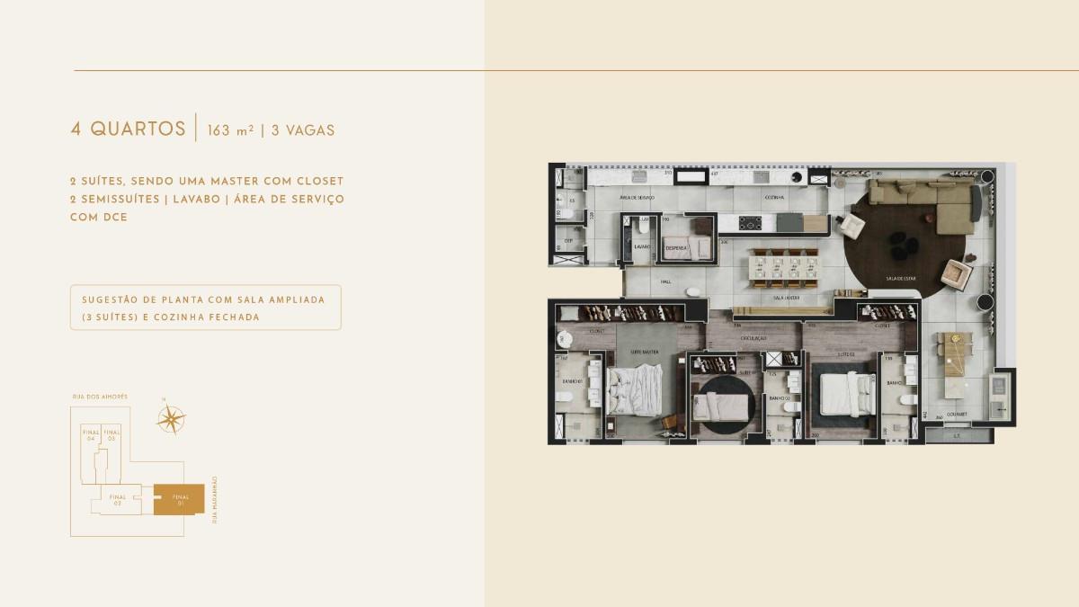 Apartamento, Funcionários, 4 Quartos, 3 Vagas, 2 Suítes