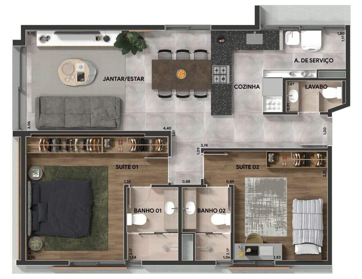 Apartamento, Serra, 2 Quartos, 2 Vagas, 2 Suítes
