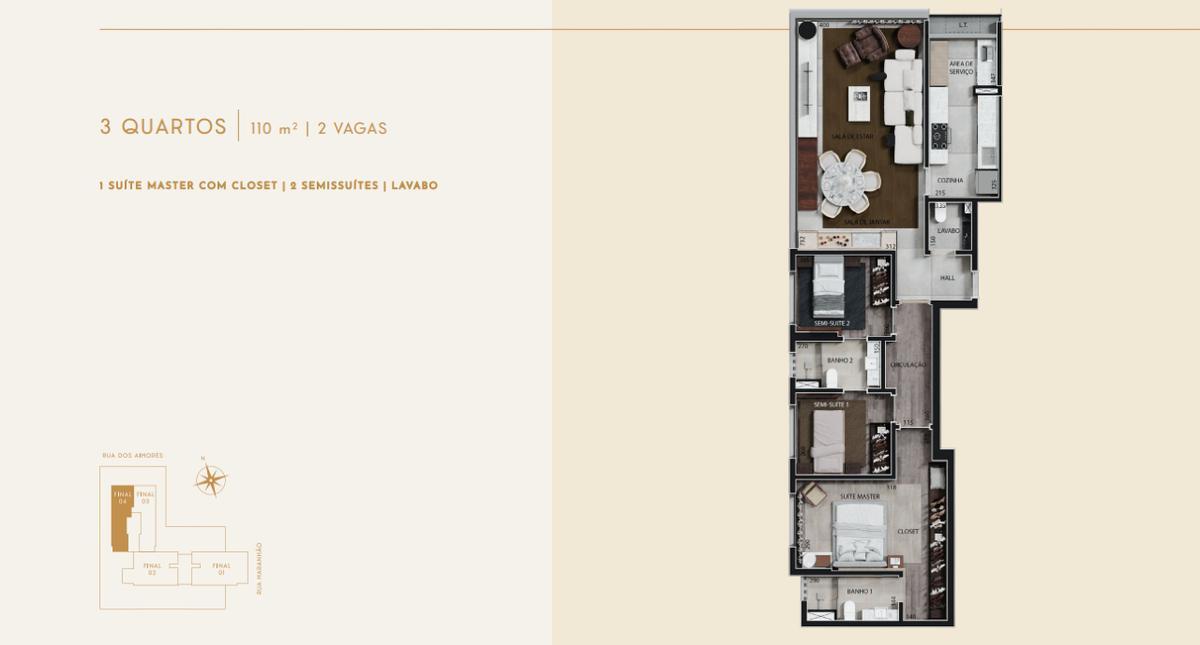 Apartamento, Funcionários, 4 Quartos, 3 Vagas, 2 Suítes