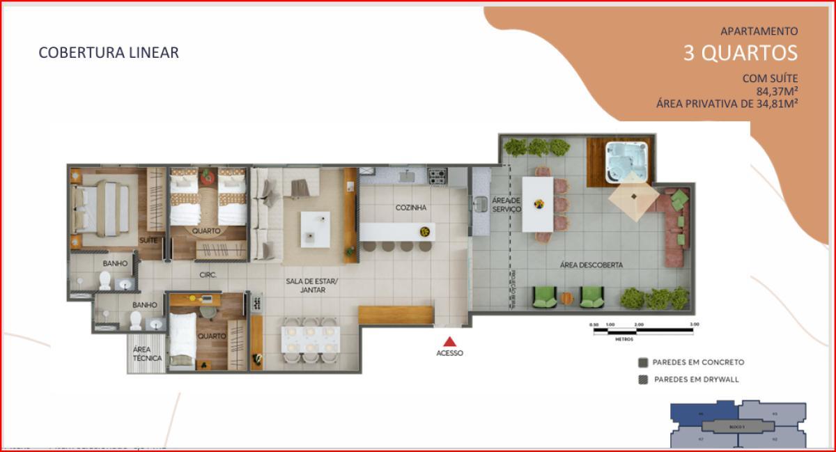 Cobertura, Santa Amélia, 3 Quartos, 2 Vagas, 1 Suíte