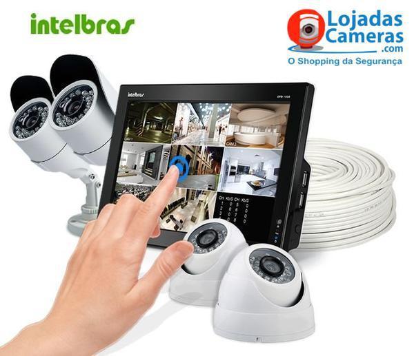 Kit Cftv Completo 04 Câmeras de Segurança Intelbras Dvr 4 Canais + 4 Câmeras Hd 720p + Acessórios