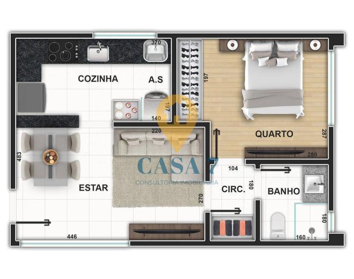 Apartamento, Serra, 1 Quarto, 0 Vaga, 1 Suíte