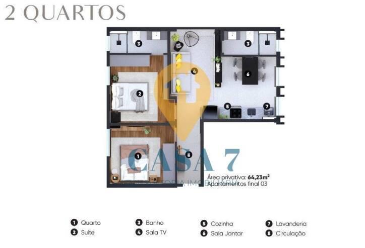 Apartamento, Centro, 2 Quartos, 0 Vaga, 1 Suíte