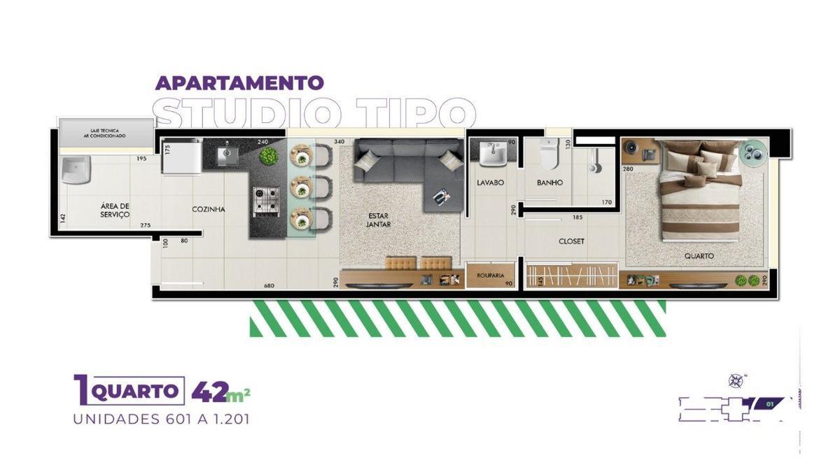 Cobertura, Barro Preto, 1 Quarto, 1 Vaga