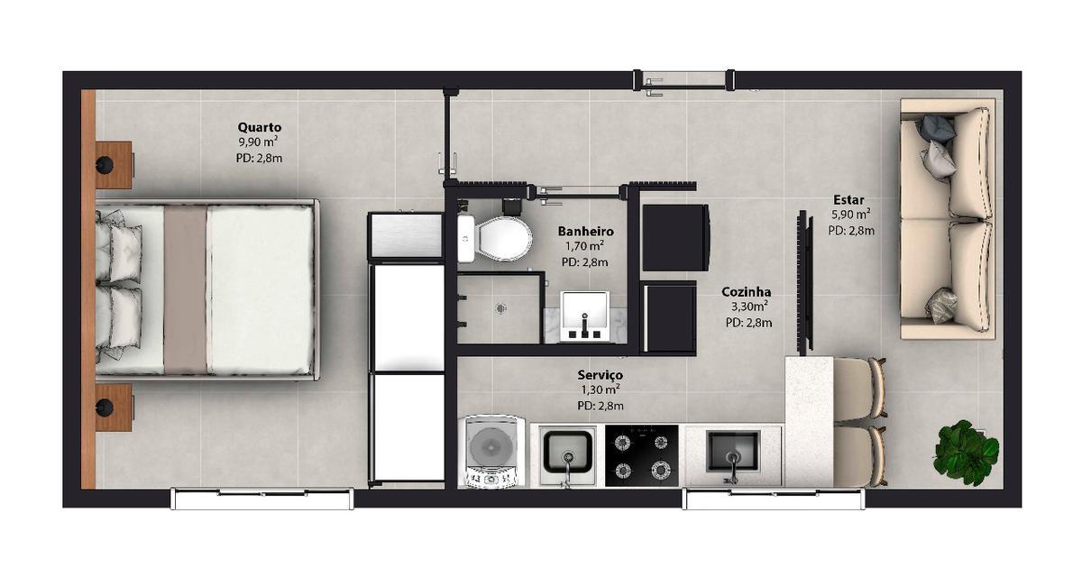 Apartamento, Pedro II, 1 Quarto, 1 Vaga