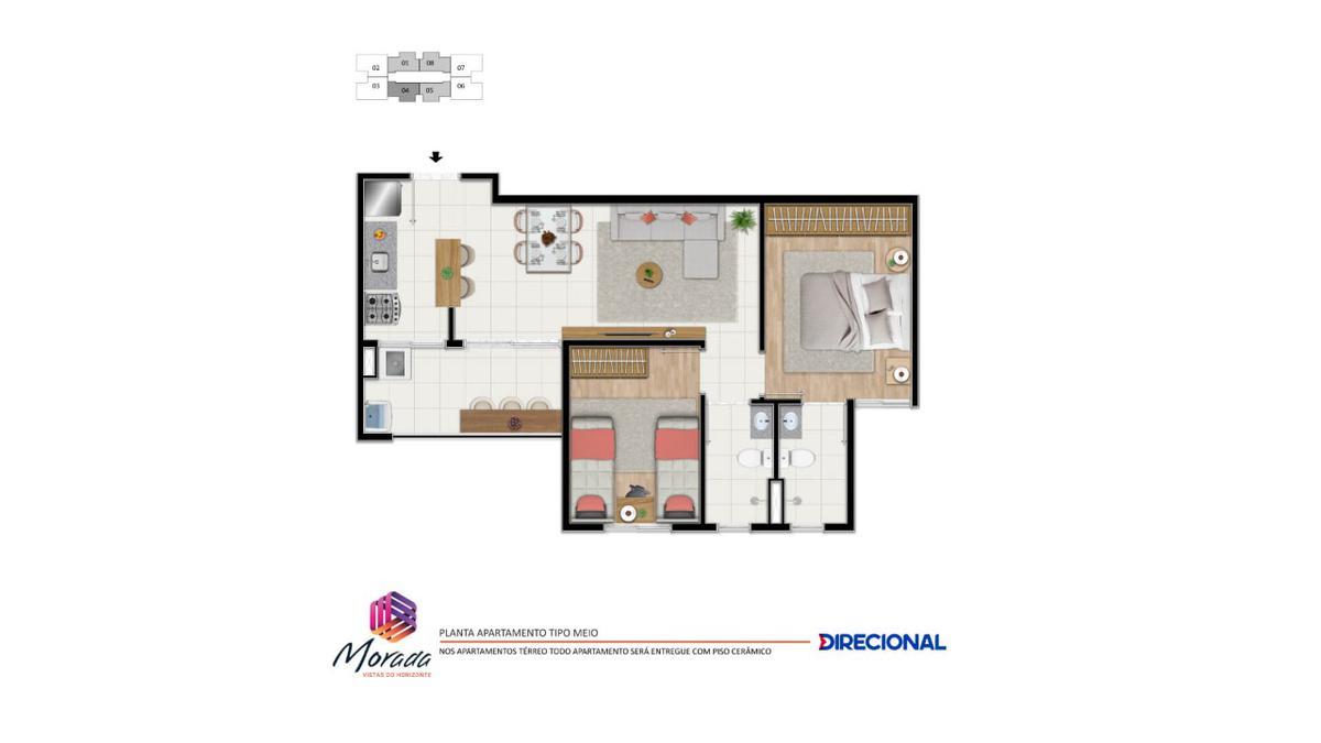 Apartamento, Floramar, 2 Quartos, 1 Vaga, 1 Suíte