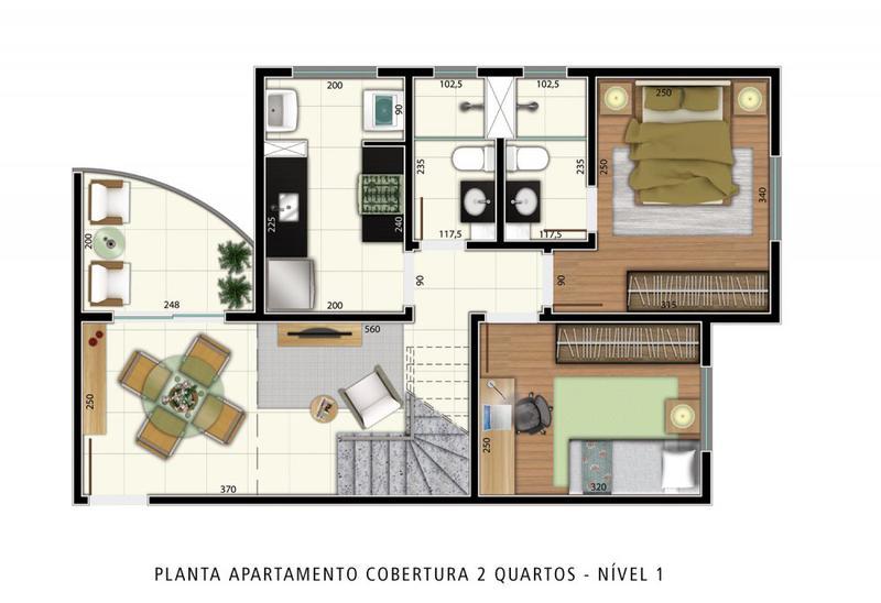 Cobertura, Ouro Preto, 2 Quartos, 2 Vagas, 1 Suíte