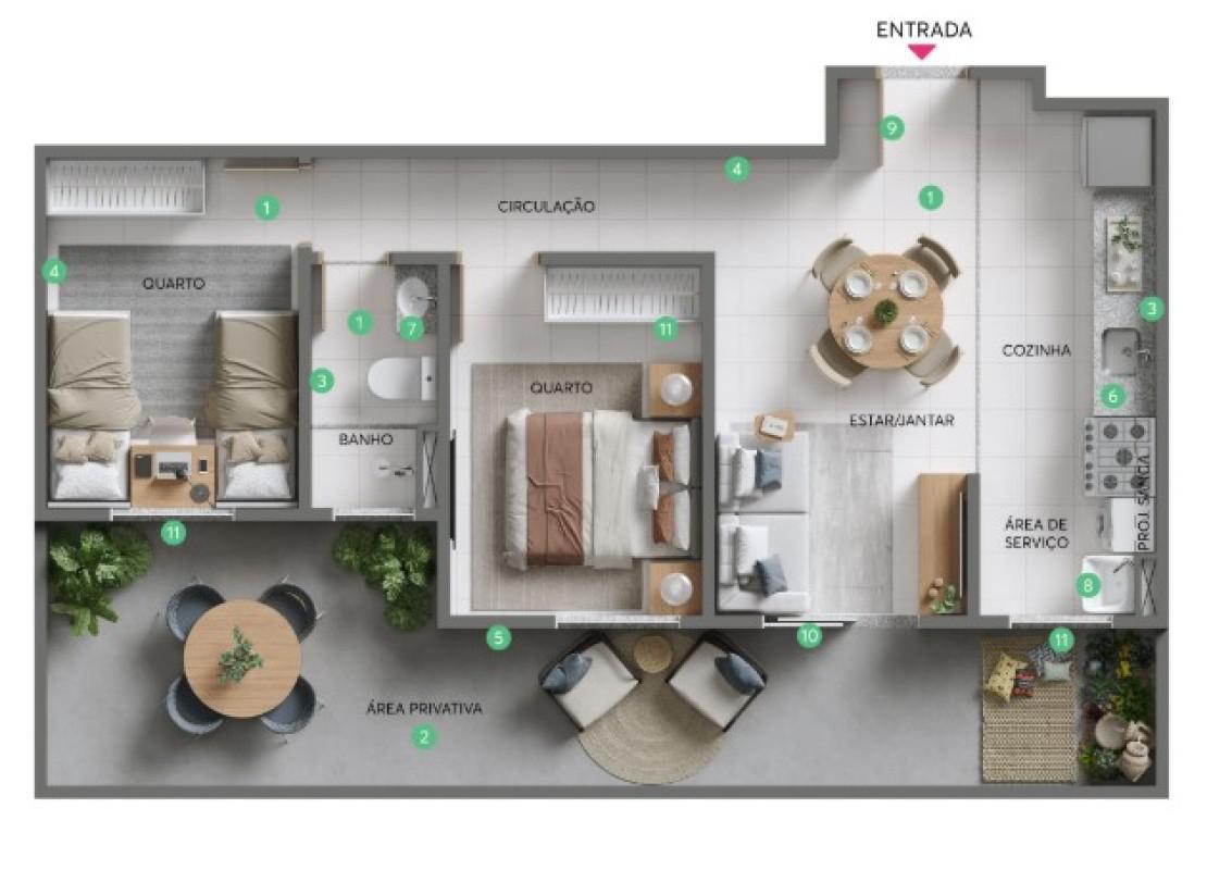 Apartamento, Três Barras, 2 Quartos, 1 Vaga
