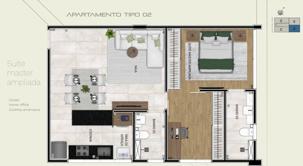 Cobertura, Funcionários, 2 Quartos, 2 Vagas, 1 Suíte