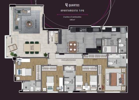 Apartamento, Serra, 4 Quartos, 3 Vagas, 2 Suítes