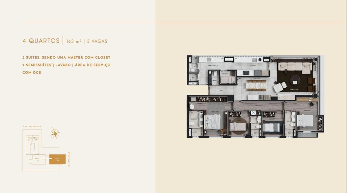 Apartamento, Funcionários, 4 Quartos, 3 Vagas, 4 Suítes