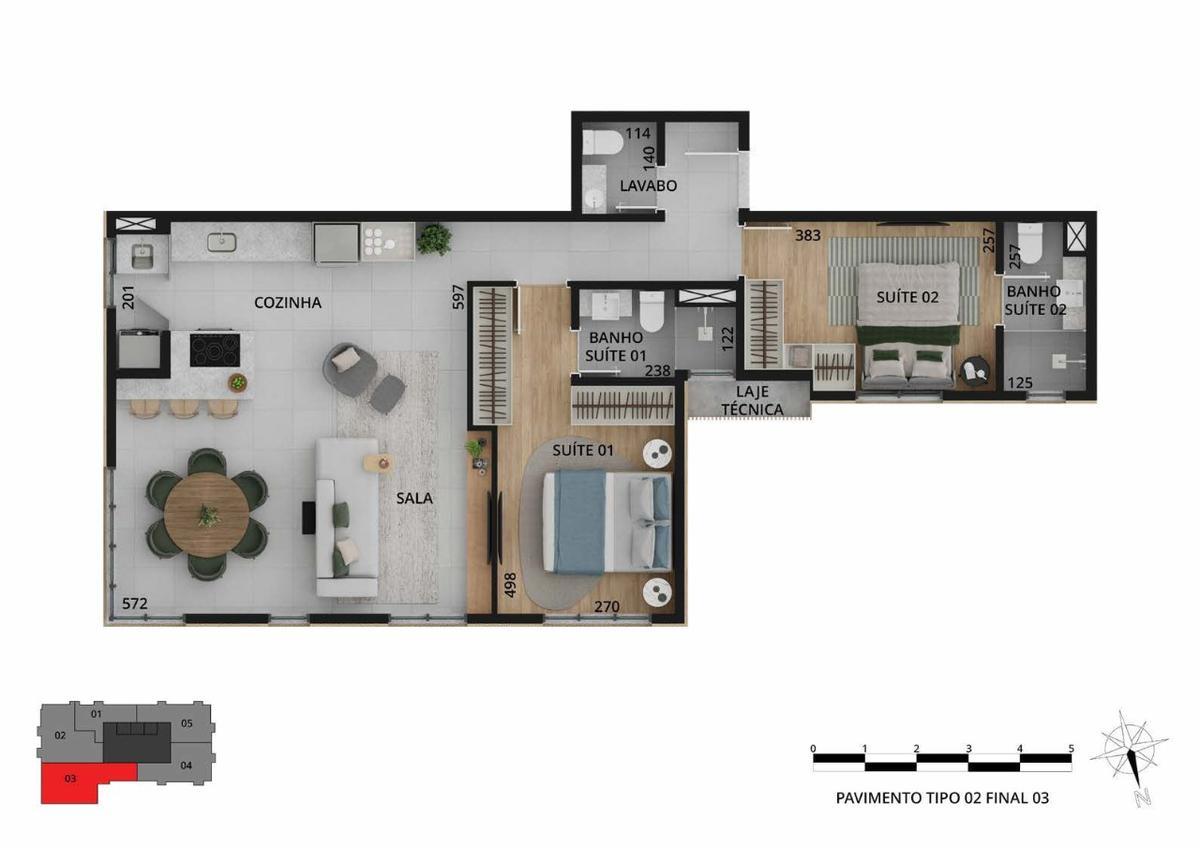 Apartamento, Funcionários, 1 Quarto, 1 Vaga