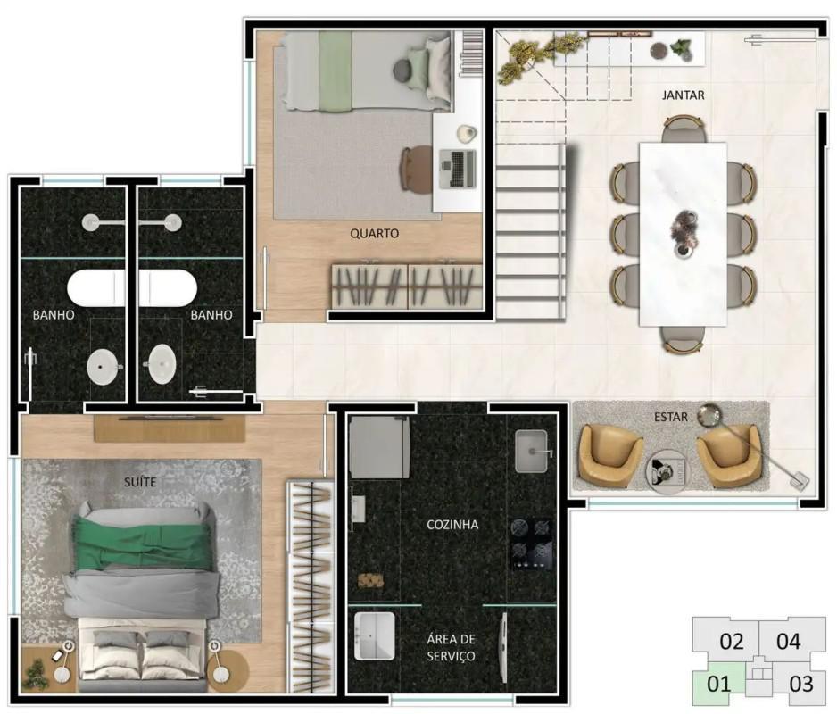 Cobertura, Santo Antônio, 2 Quartos, 2 Vagas, 1 Suíte