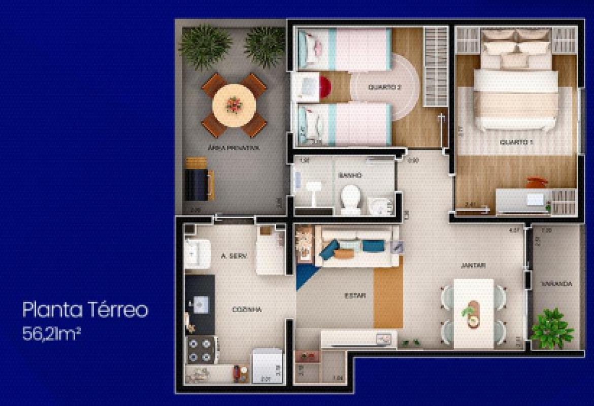 Apartamento, Bandeirinhas, 2 Quartos, 1 Vaga