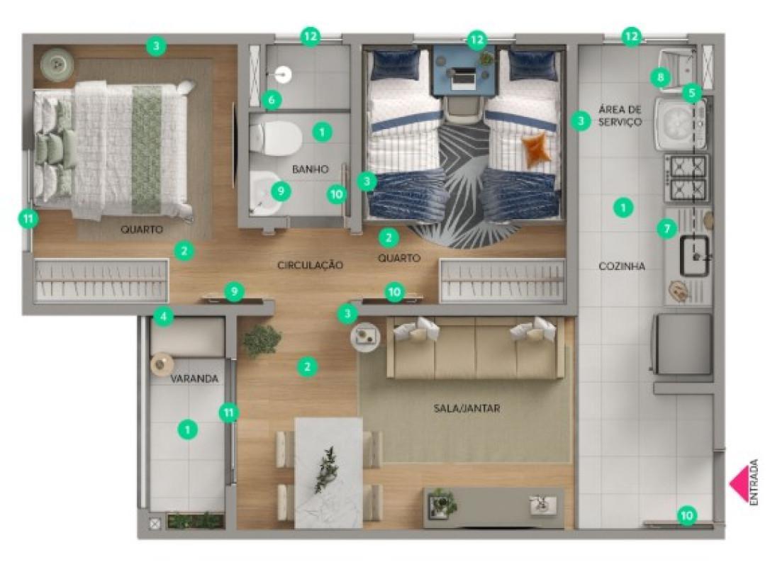 Apartamento, Cachoeira, 2 Quartos, 1 Vaga