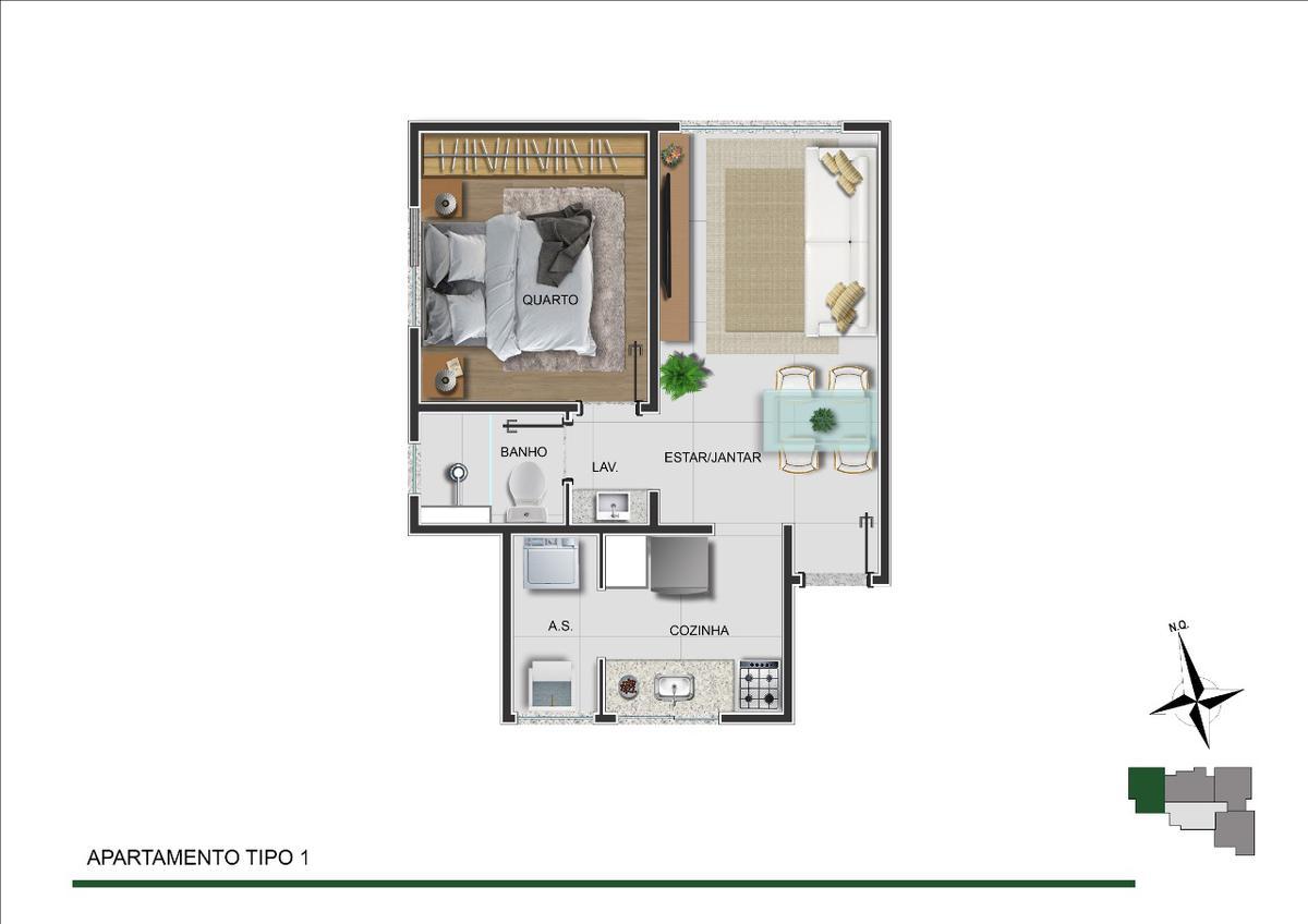 Apartamento, Floresta, 1 Quarto, 1 Vaga