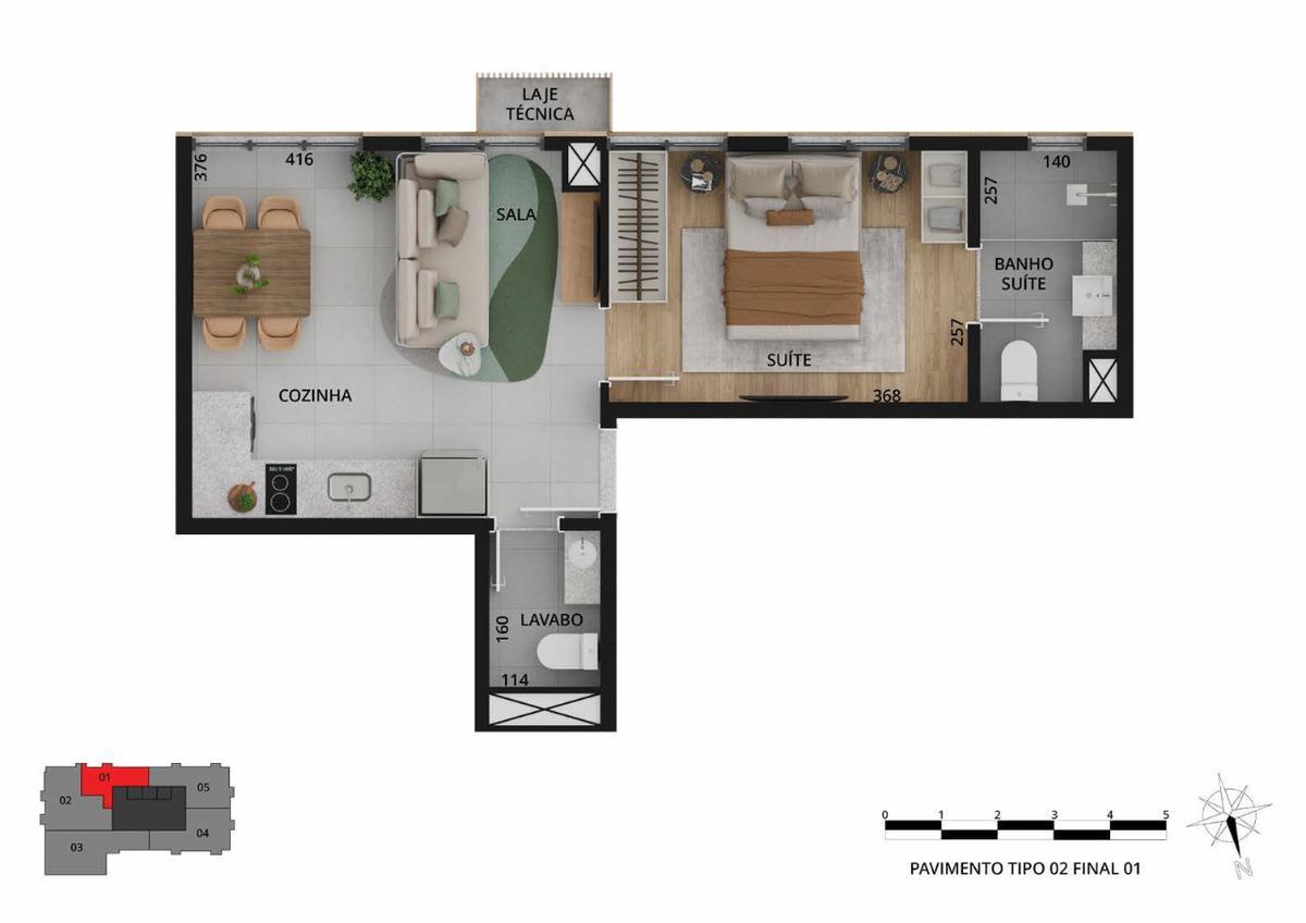 Apartamento, Funcionários, 1 Quarto, 1 Vaga