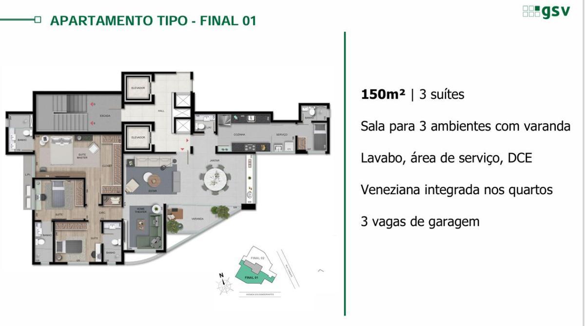 Apartamento, Sion, 4 Quartos, 3 Vagas, 2 Suítes